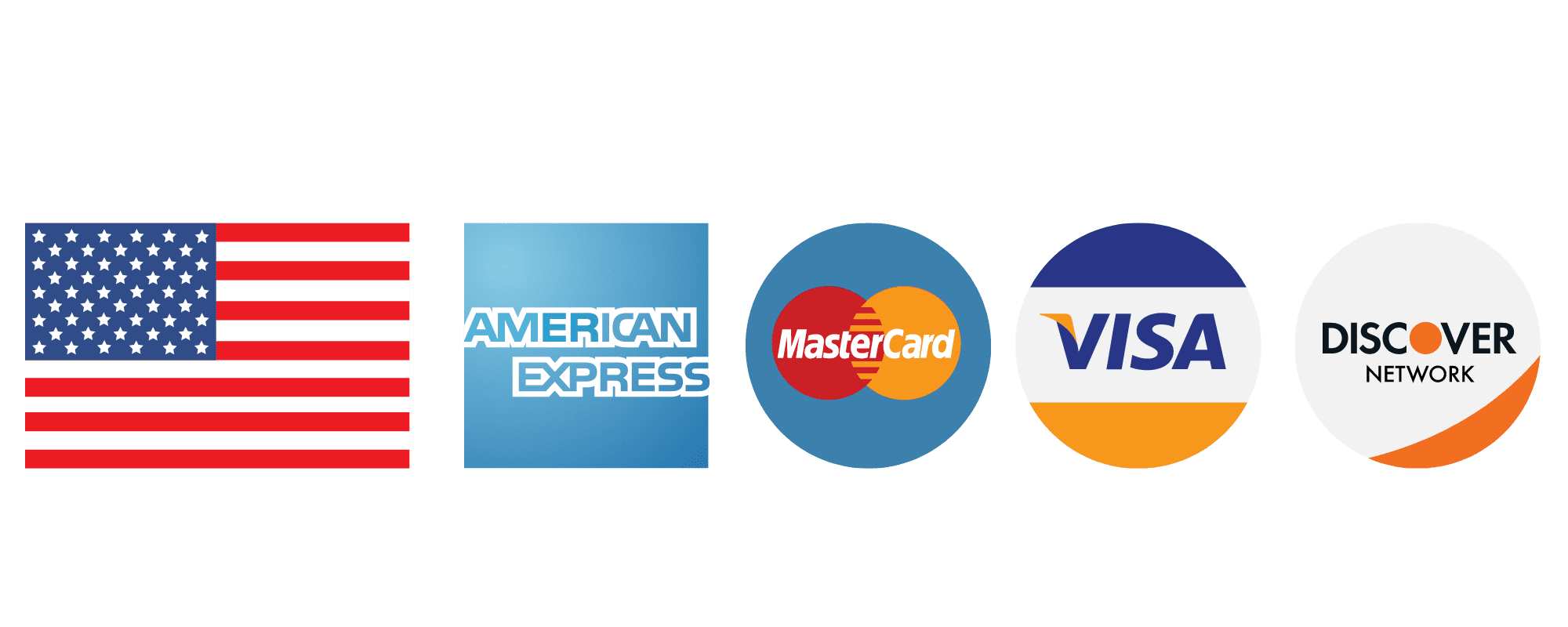USA. American Express. Mastercard. Visa. Discover logos